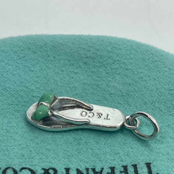 Tiffany & Co. Blue Enamel Flip Flop Charm Sterling Silver with Pouch - Picture 5 of 9